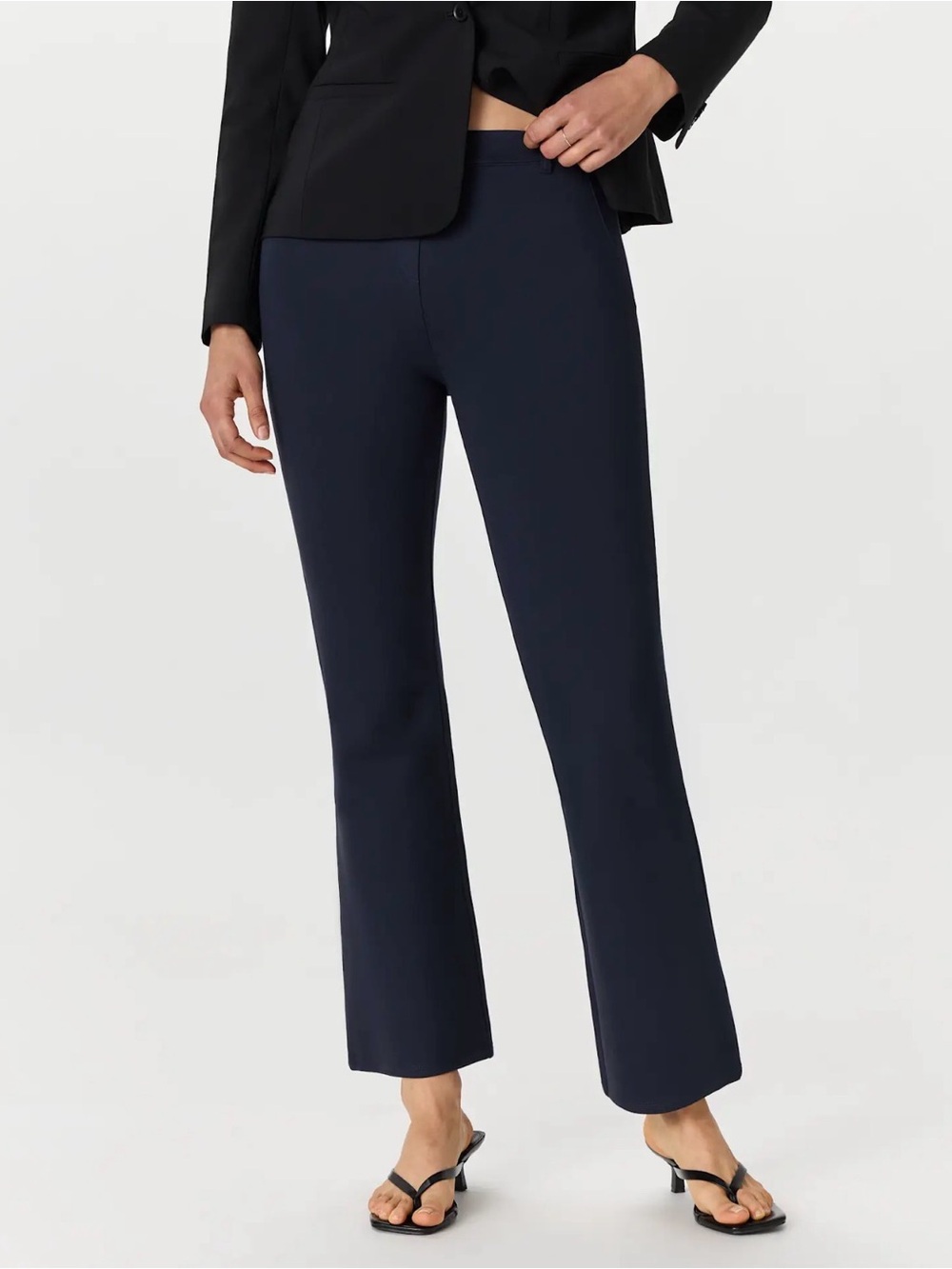 Quince Navy Straight-Leg Stretch Dress Pants